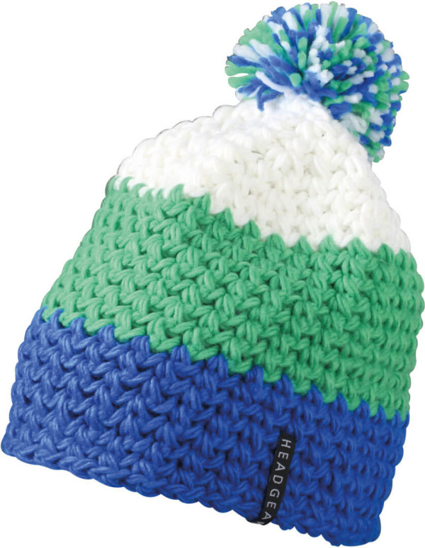 3-farbige Häkelmütze mit Pompon
