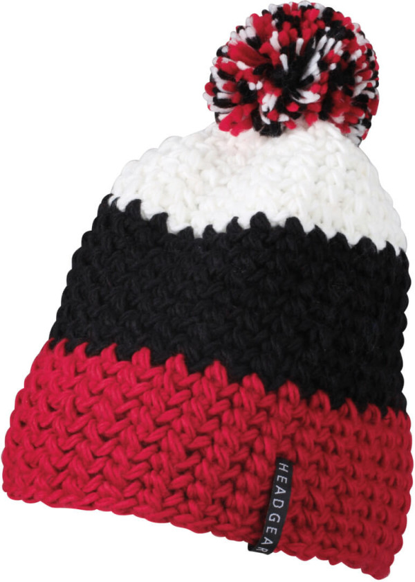 3-farbige Häkelmütze mit Pompon