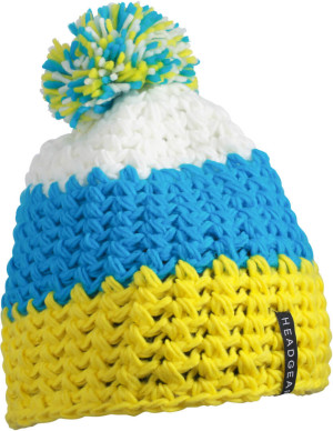3-farbige Häkelmütze mit Pompon - Reklamnepredmety