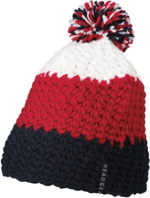 3-farbige Häkelmütze mit Pompon - Reklamnepredmety