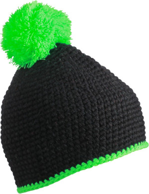 Häkelmütze mit Kontrastrand und Pompon - Reklamnepredmety