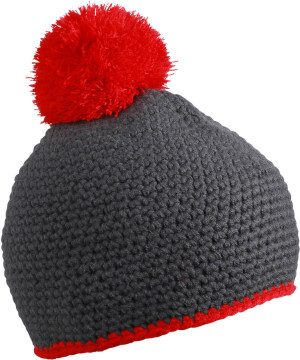 Häkelmütze mit Kontrastrand und Pompon - Reklamnepredmety