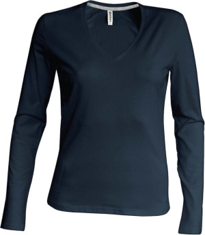 Damen V-Neck T-Shirt langarm - Reklamnepredmety