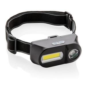 COB und LED Stirnlampe, schwarz - Reklamnepredmety