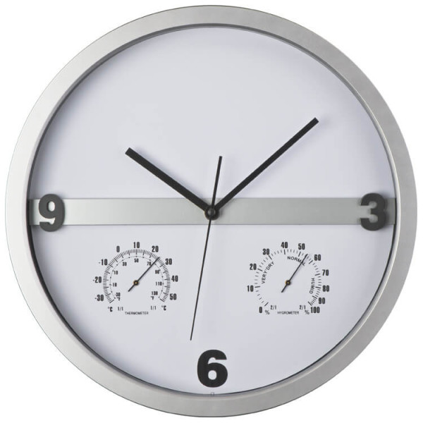 Stilvolle Wanduhr mit Hygro und Thermometer